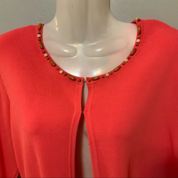 Knit Chic Coral Wood Bead Neckline Blazer Top Sz L - Picture 12 of 12